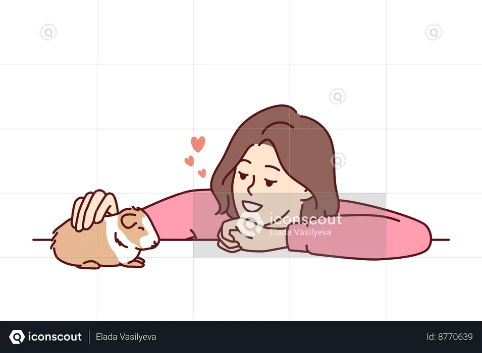 Caring woman pets guinea pig or hamster  Illustration
