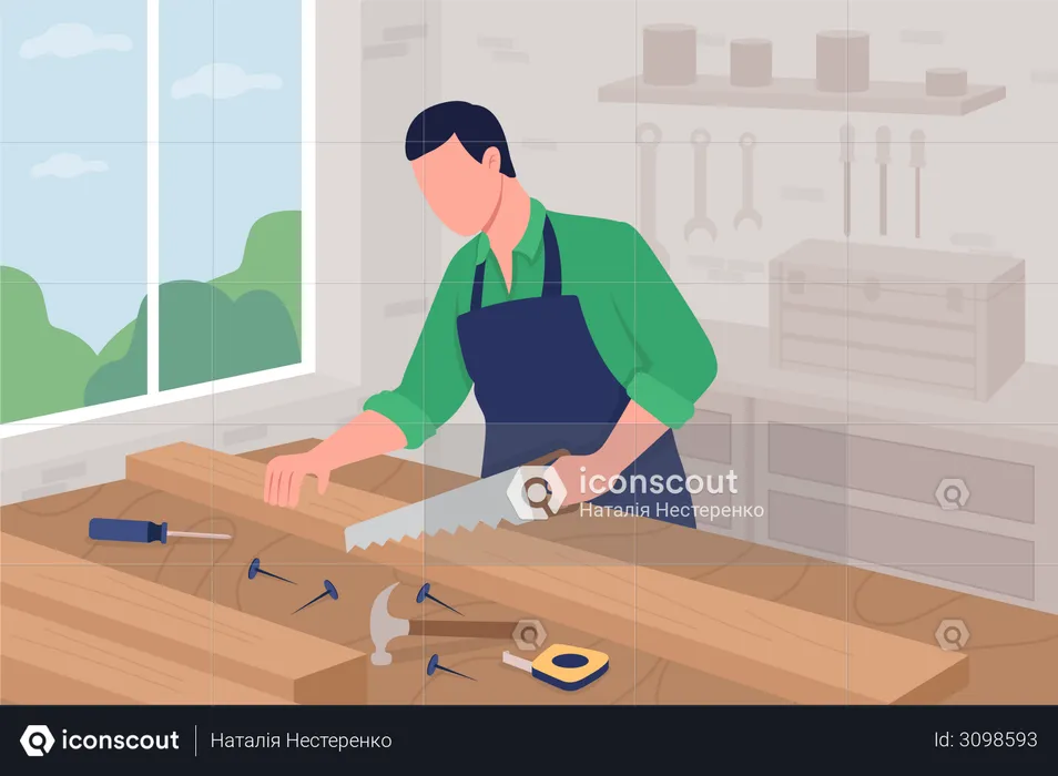 Carpenter at work  Illustration