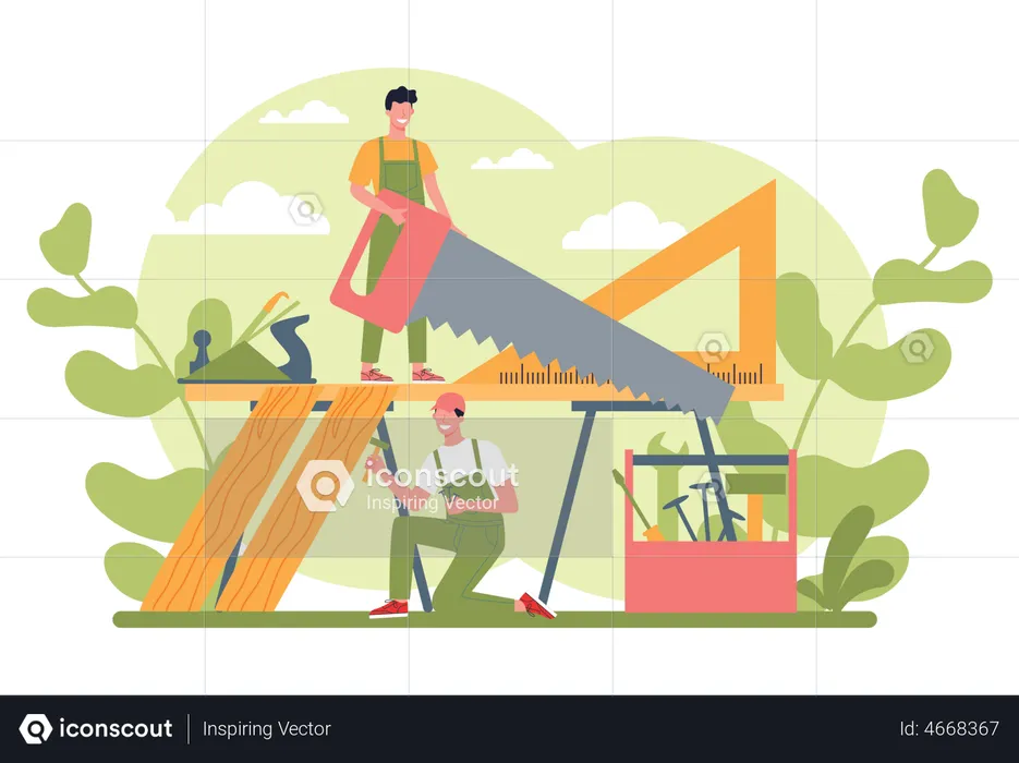 Carpenter cutting wood  Illustration