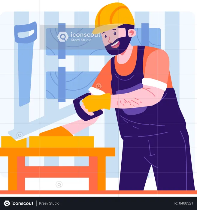 Carpenter cutting wood  Illustration