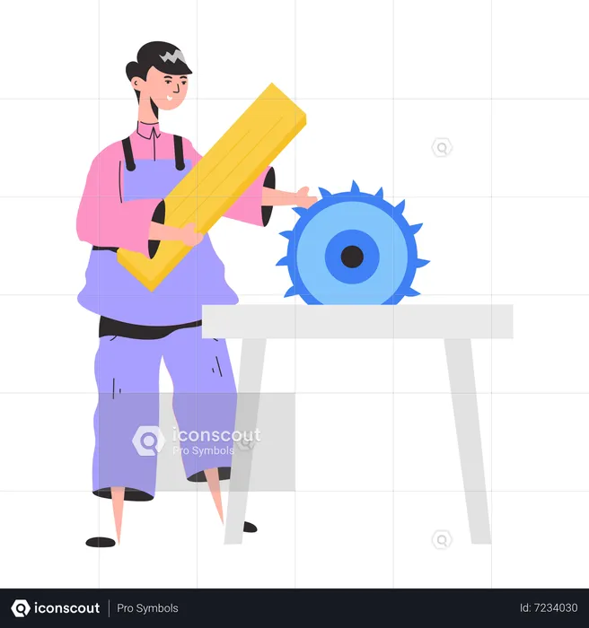 Carpenter cutting wooden on sawing machine  Illustration