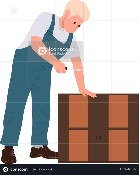 Carpenter does carpentry work  Illustration