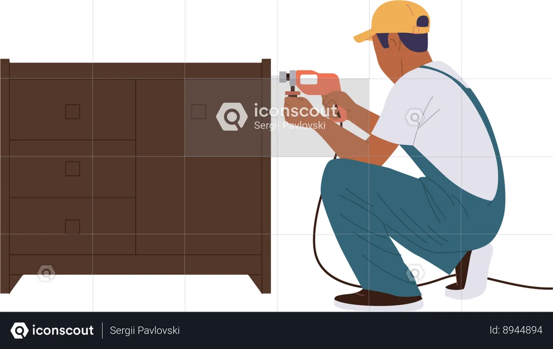 Carpenter is fixing furniture  Illustration