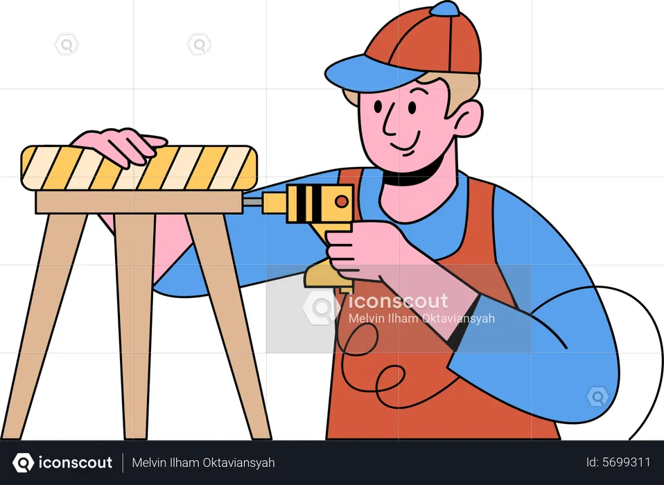 Carpenter making Stool  Illustration