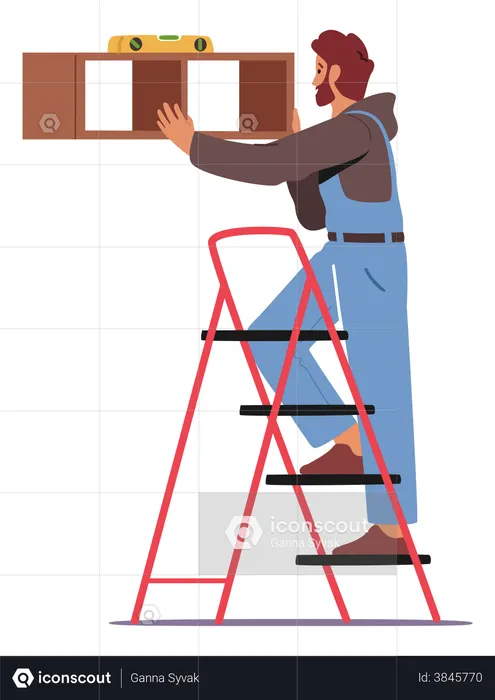 Carpenter measuring level using bubble level  Illustration