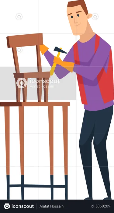 Carpenter worker making chair  Illustration