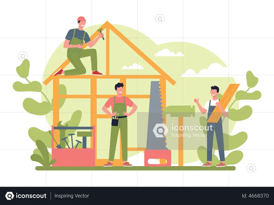 Carpenter working on home renovation  Illustration