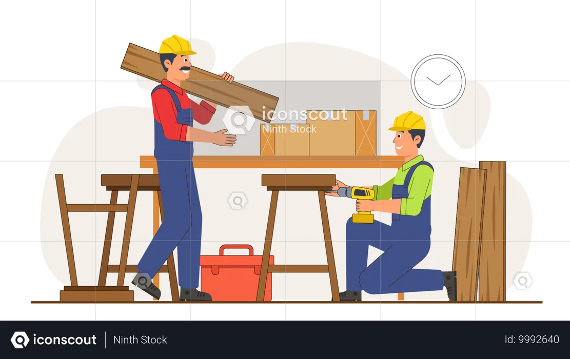 Carpenters build new table  Illustration