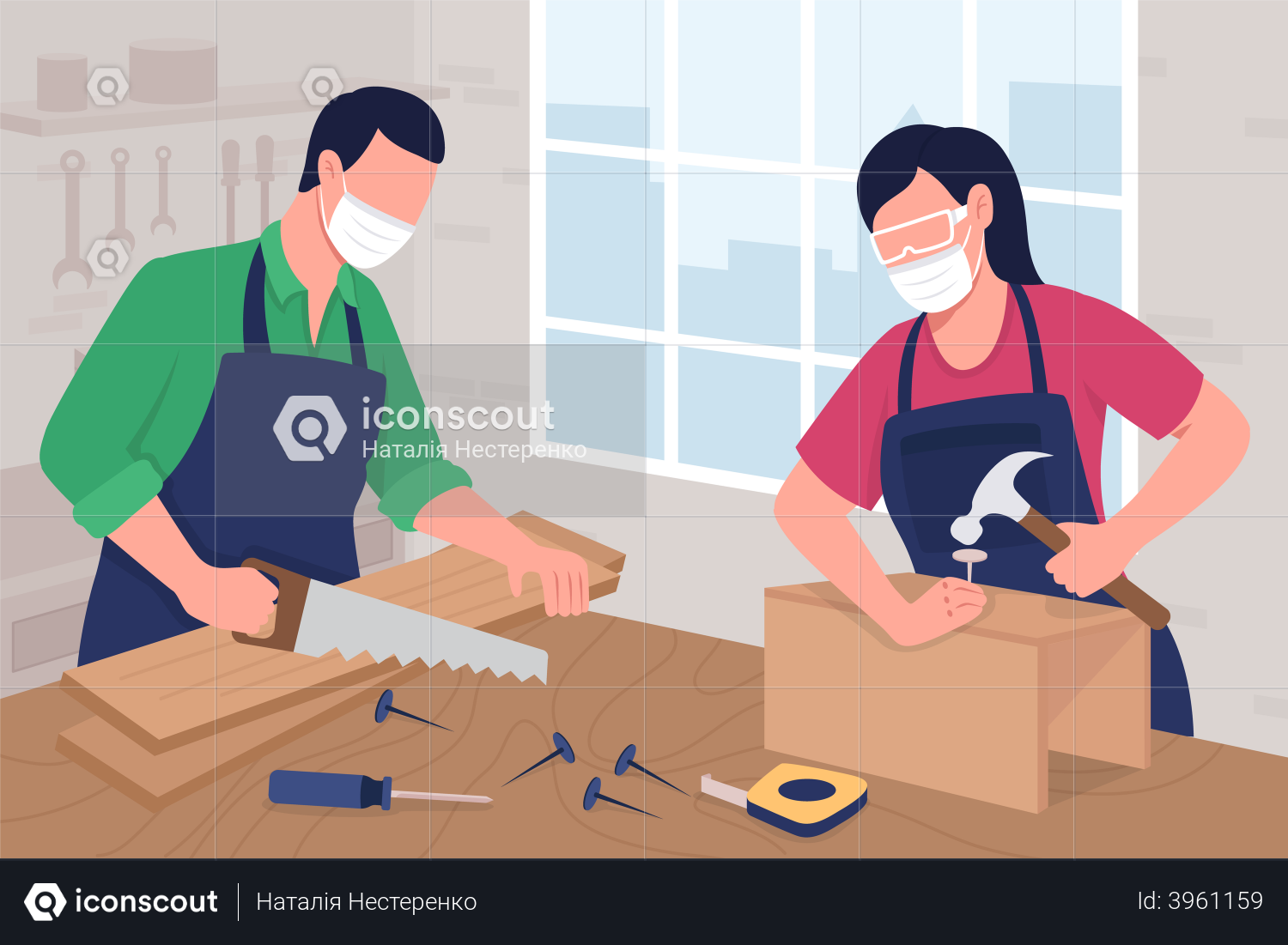 Best Carpentry Workshop Illustration Download In PNG & Vector Format