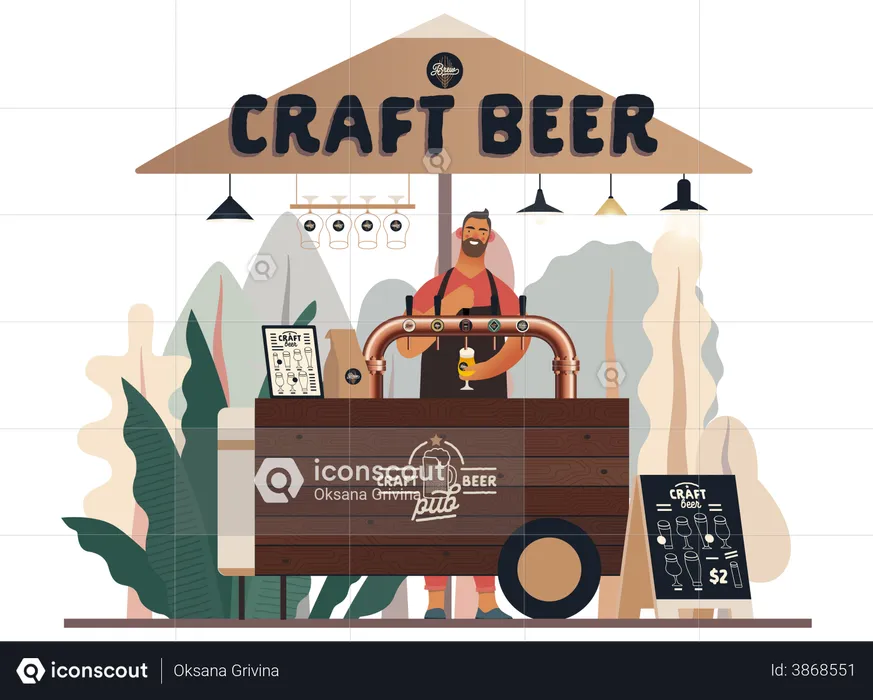 Carrito de cerveza artesanal  Ilustración