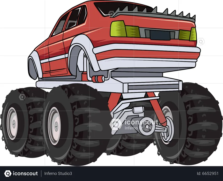 Carro de caminhão monstro vermelho  Ilustração