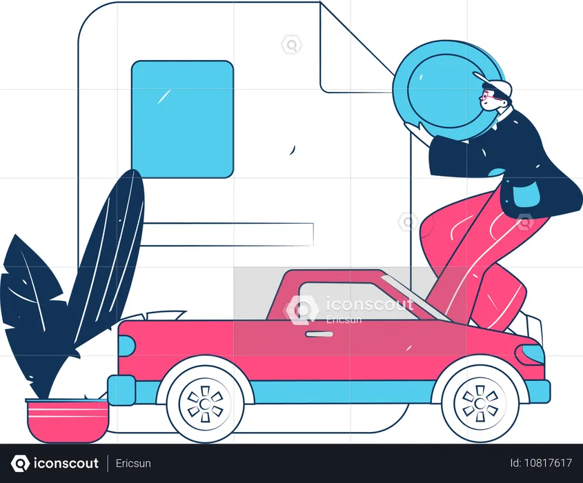 Carro em reparo após colisão  Ilustração