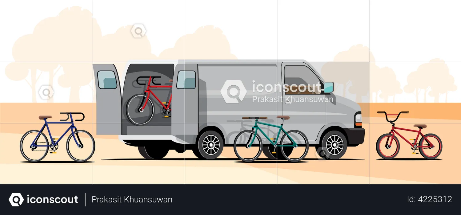 Carry several bicycle in Van  Illustration