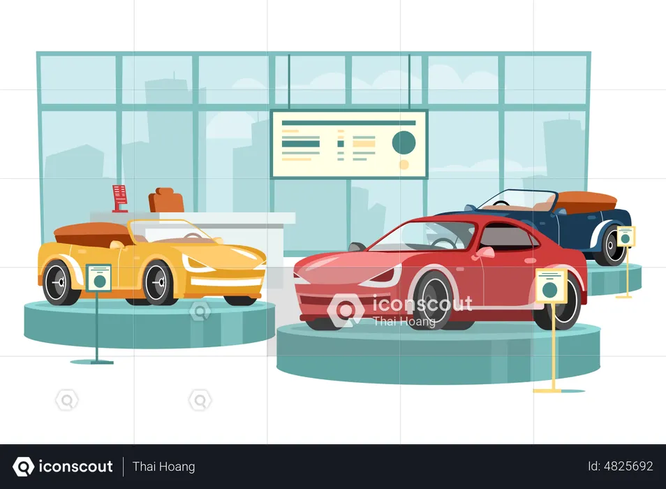 Cars dealership center showroom interior  Illustration