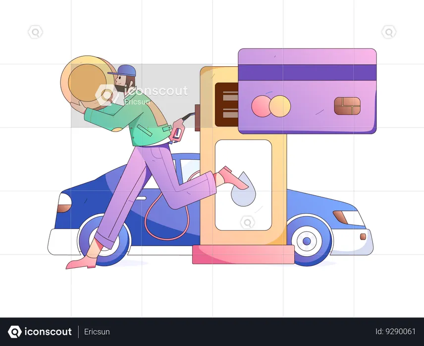 Payer par carte pour faire le plein du réservoir de la voiture  Illustration