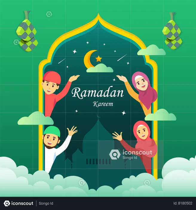 Carte de voeux bienvenue au ramadan  Illustration