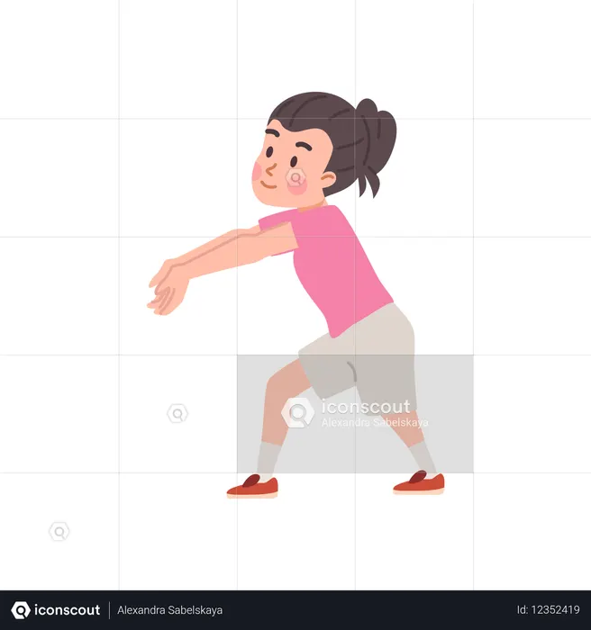 Cartoon Brünette Mädchen Volleyballspieler in Sportbekleidung ausgestreckten Armen, um den Ball zu schlagen  Illustration