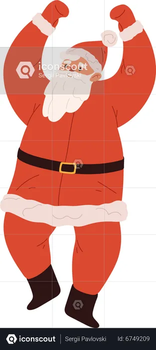 Cartoon Santa Claus in red costume with beard happy dancing  Illustration