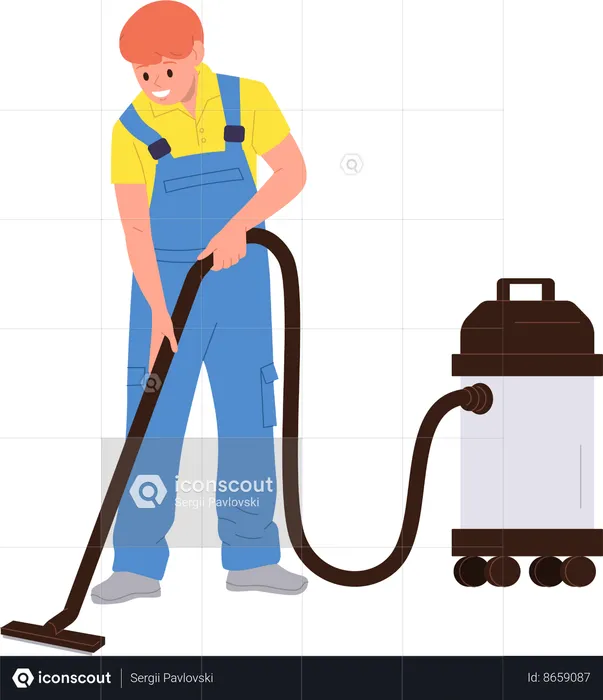Carwash service worker using vacuum cleaner for salon interior  Illustration