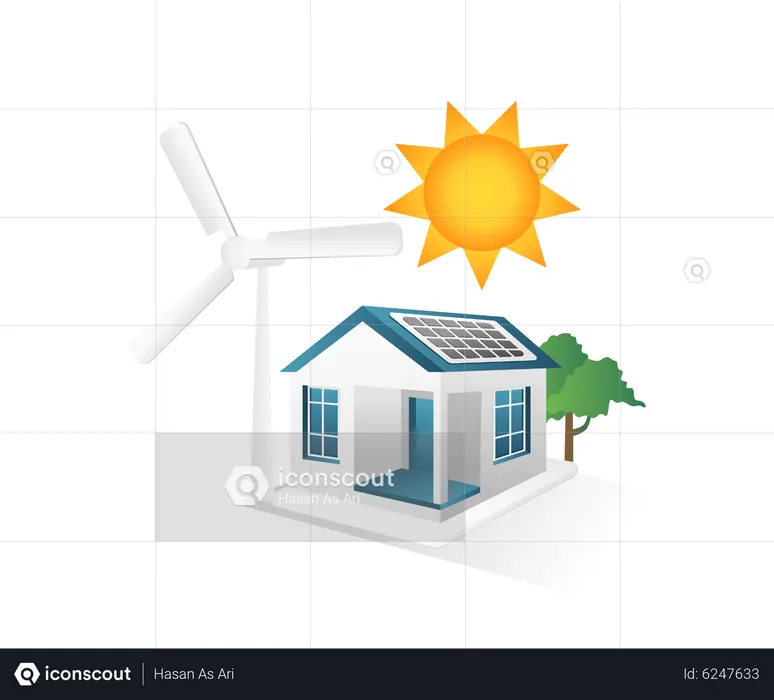 Casa alimentada con energía solar  Ilustración