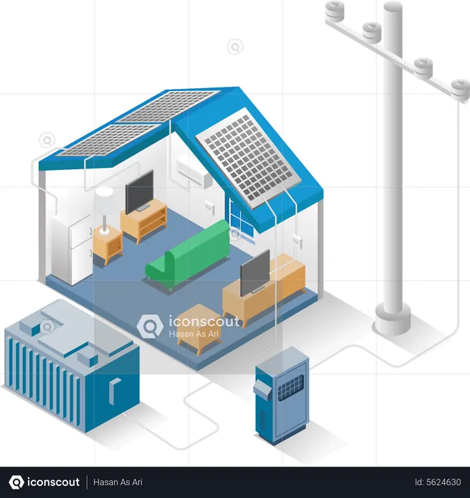 Casa inteligente con panel solar  Ilustración