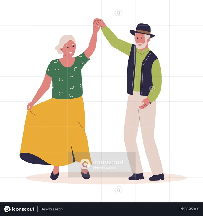 Casais de idosos fazendo dança de casal  Ilustração