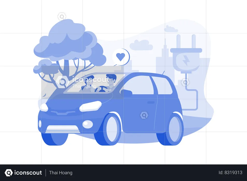 Casal andando de carro elétrico  Ilustração