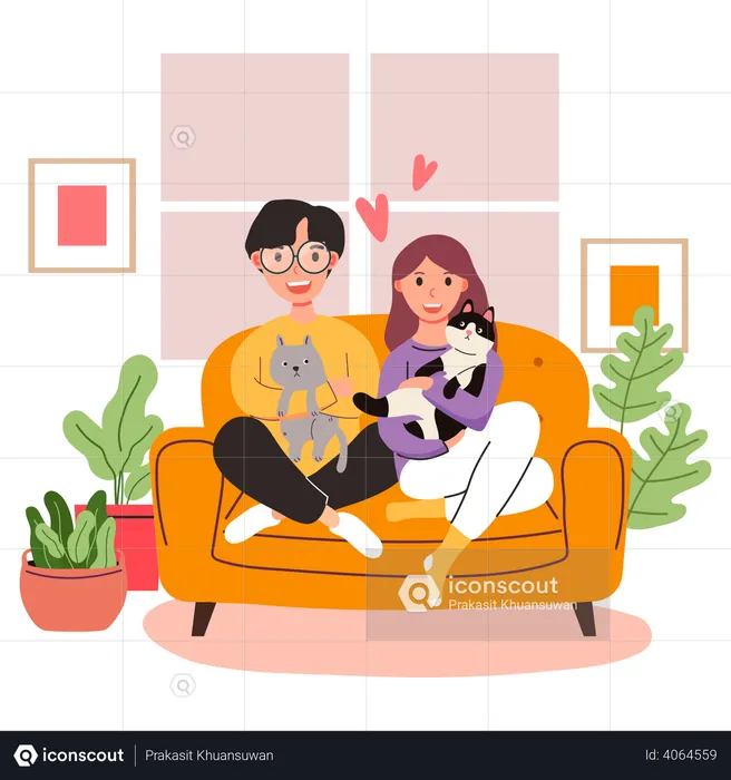 Casal apaixonado por animal  Ilustração