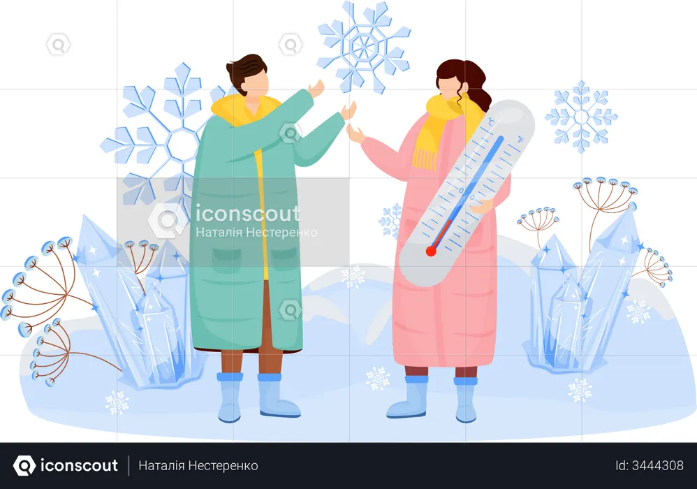 Casal aproveita o clima de neve  Ilustração