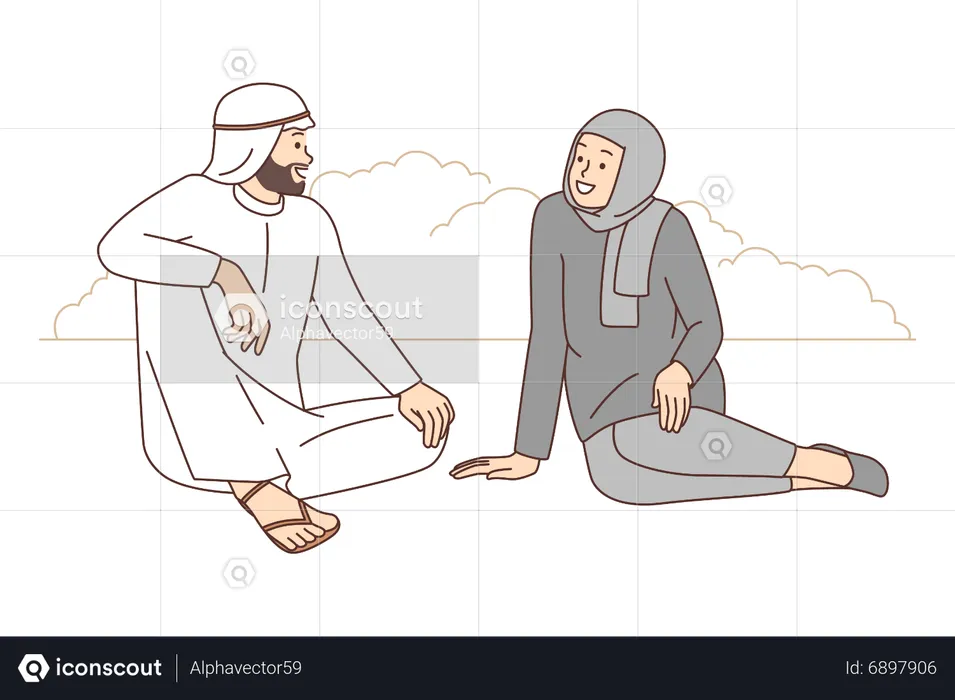Casal árabe conversando juntos  Ilustração