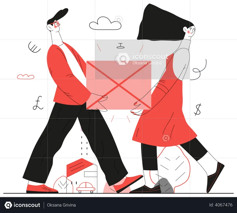 Casal carregando caixa juntos  Ilustração