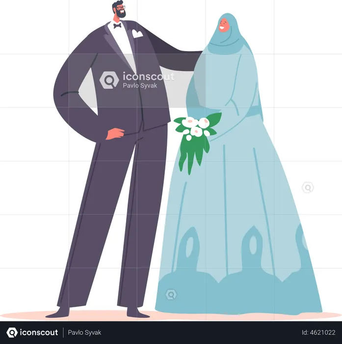 Casal de casamento árabe  Ilustração