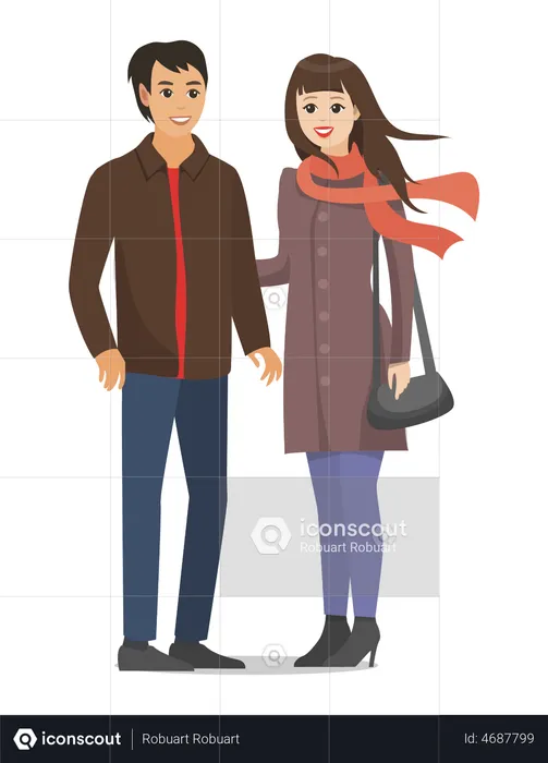 Casal com roupas de inverno  Ilustração