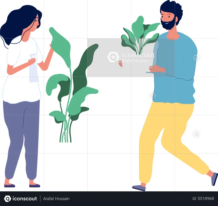 Casal com vasos de plantas  Ilustração