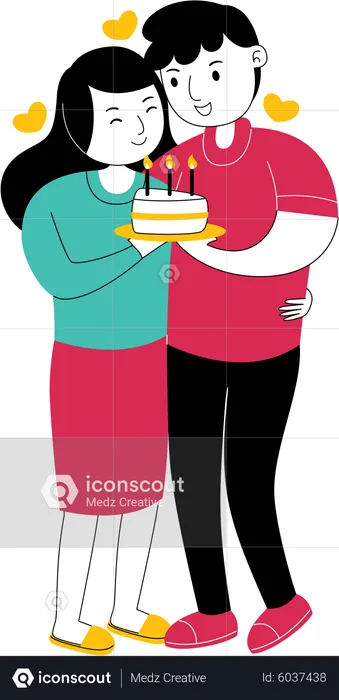 Casal comemorando aniversário  Ilustração