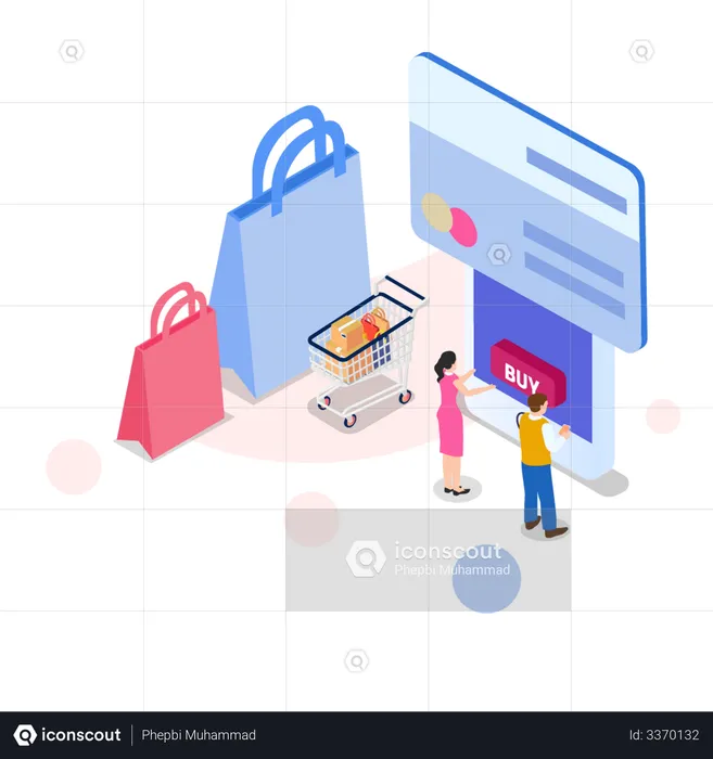 Casal comprando produtos online com pagamento com cartão  Ilustração