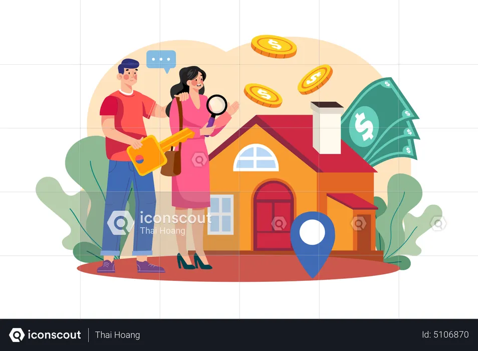 Casal comprando uma casa nova  Ilustração