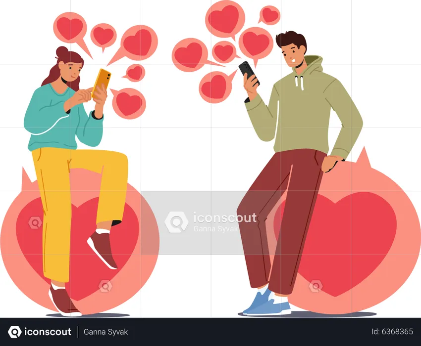 Casal conversando online em aplicativo de namoro  Ilustração