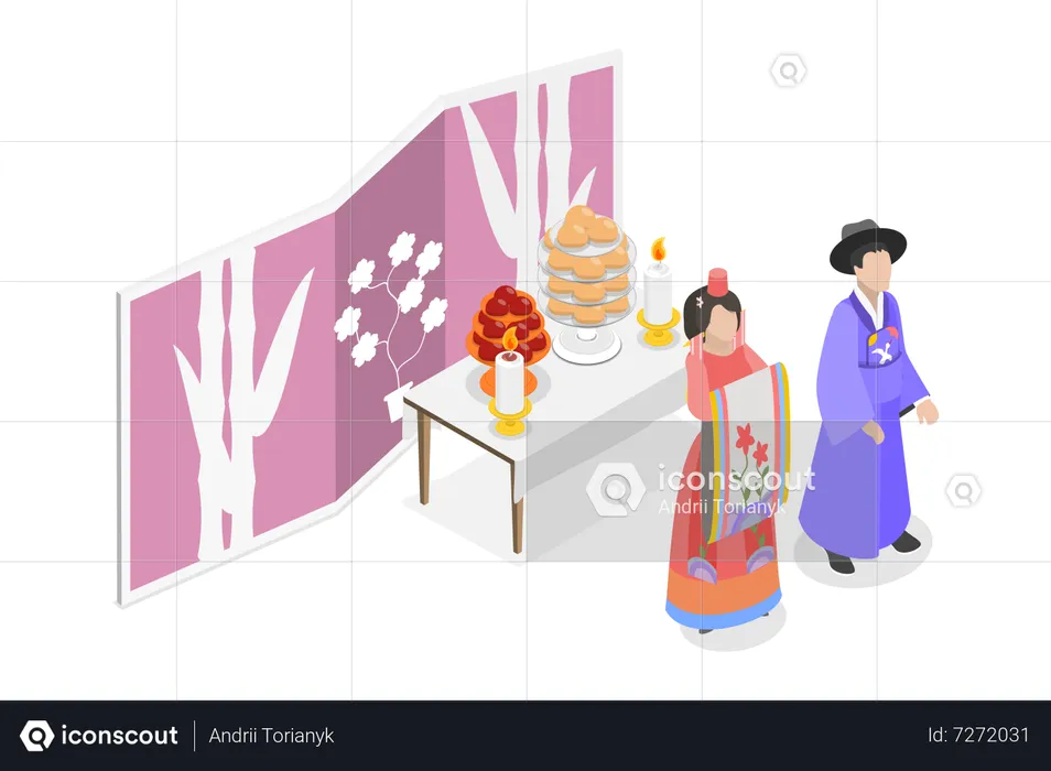 Casal coreano  Ilustração