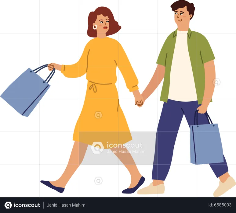 Casal correndo para fazer compras  Ilustração