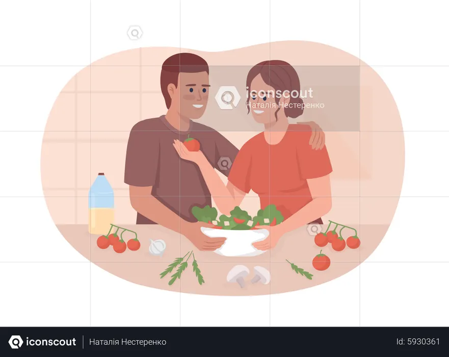 Casal cozinhando juntos  Ilustração