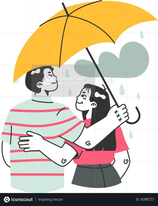 Casal aproveitando a chuva  Ilustração