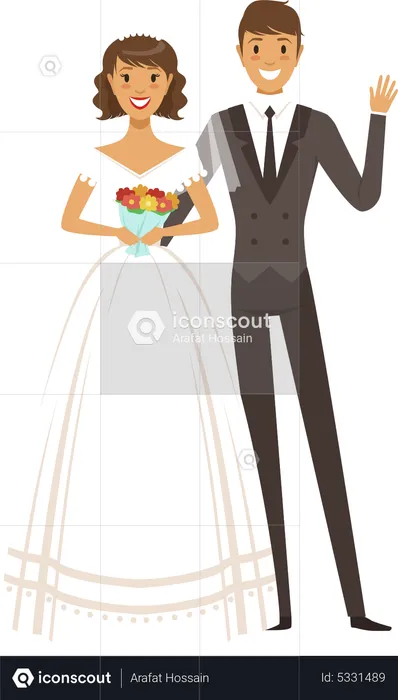 Casal de noivos juntos  Ilustração