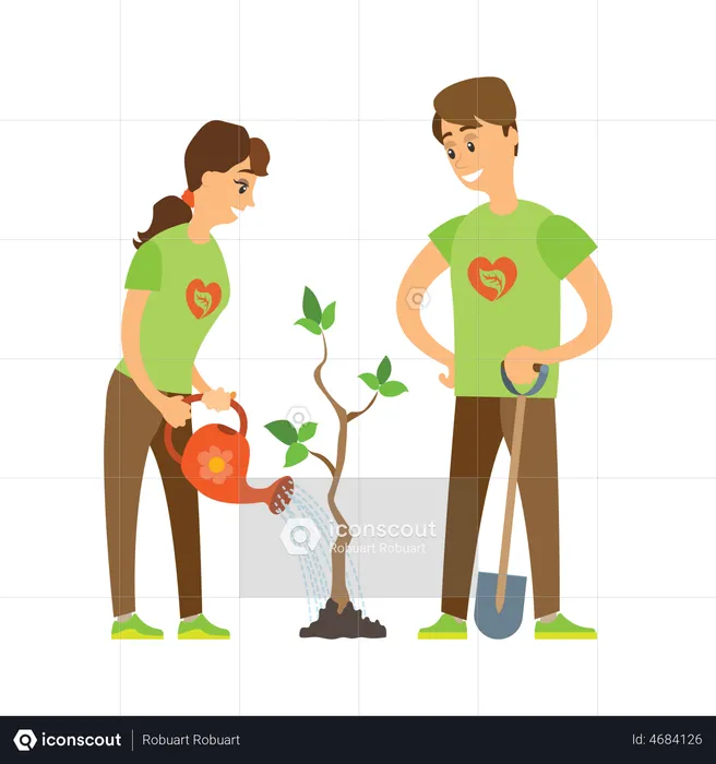 Casal de plantas regadoras voluntárias  Ilustração