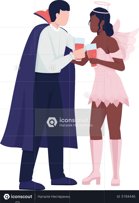 Casal em fantasias de Halloween  Ilustração