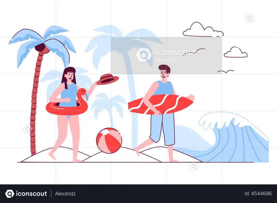 Casal nas férias de verão  Ilustração