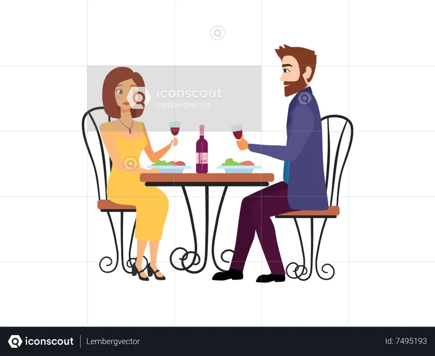 Casal em um jantar  Ilustração