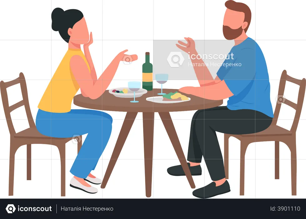 Casal em jantar romântico  Ilustração