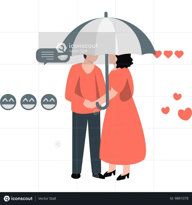 Casal parado muito perto sob o guarda-chuva  Ilustração