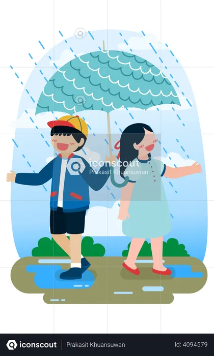 Casal em pé sob guarda-chuva  Ilustração